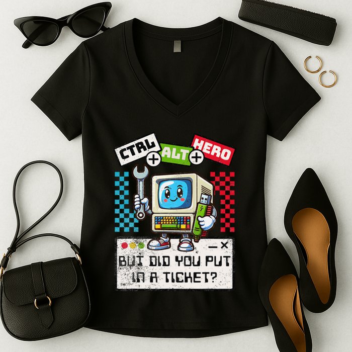 But Did You Put In A Ticket Pc Tech Pun Computer It Support Women's V-Neck T-Shirt