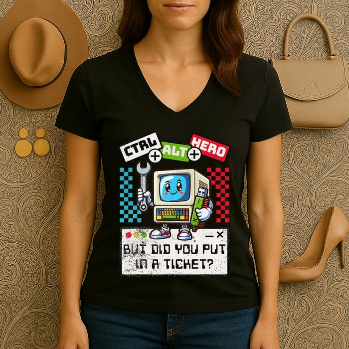 But Did You Put In A Ticket Pc Tech Pun Computer It Support Women's V-Neck T-Shirt