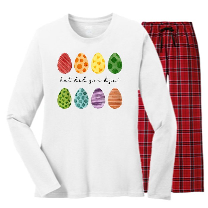 But Did You Dye Funny Easter Eggs Women's Long Sleeve Flannel Pajama Set 