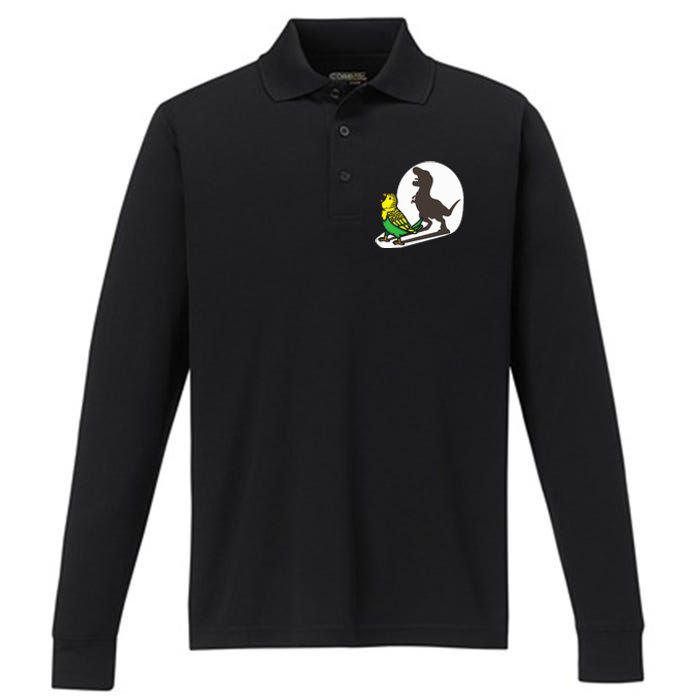 Bird Dinosaur Zookeeper Paleontologist Budgie Parakeet T Rex Performance Long Sleeve Polo