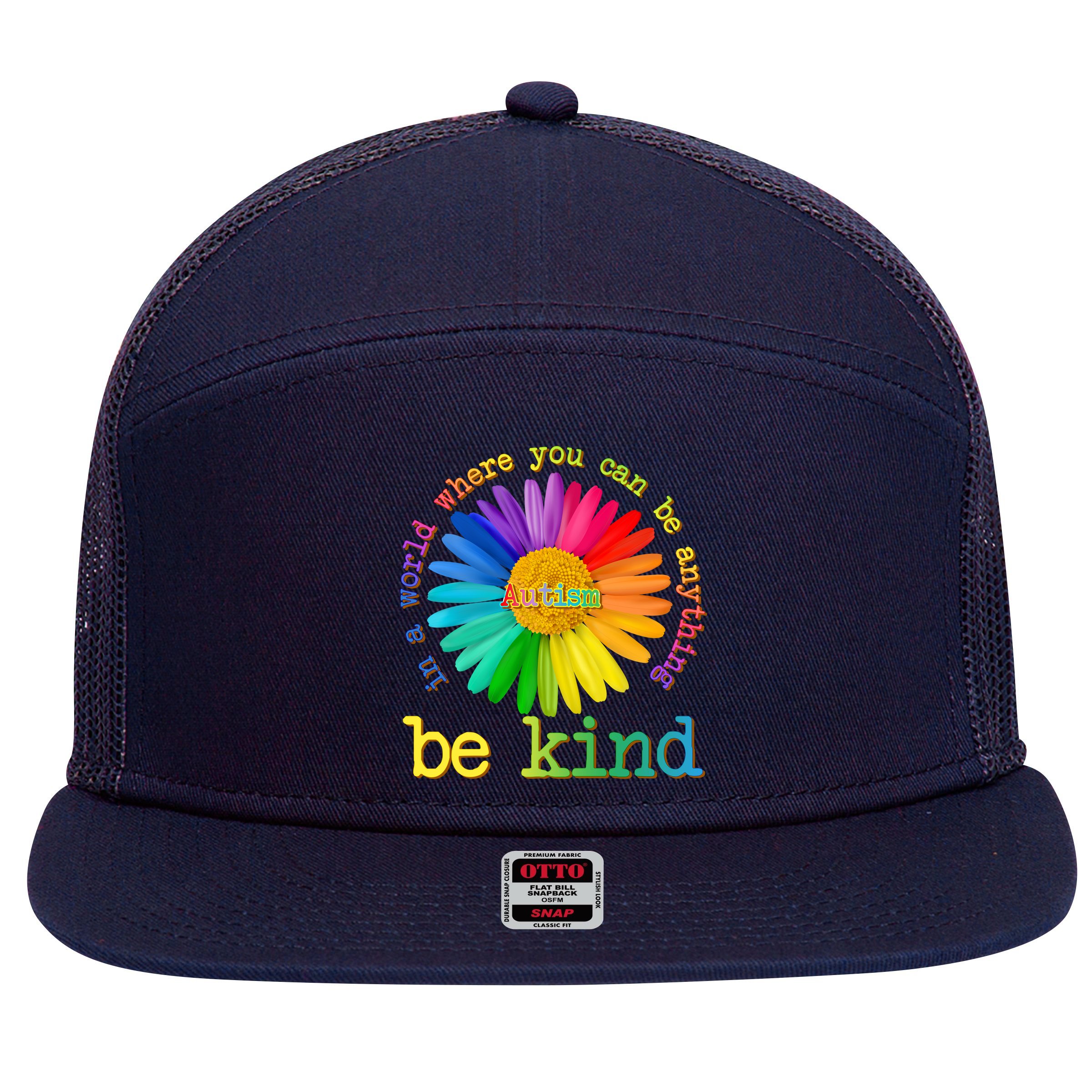 Be Anything Be Kind Autism Awareness 7 Panel Mesh Trucker Snapback Hat