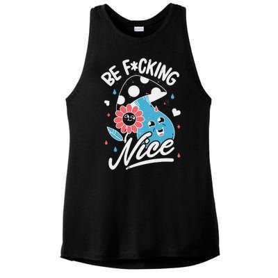 Be Fucking Nice Mushroom Flower Ladies PosiCharge Tri-Blend Wicking Tank