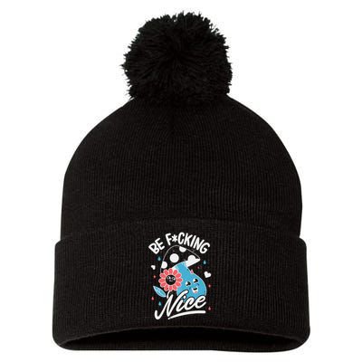 Be Fucking Nice Mushroom Flower Pom Pom 12in Knit Beanie