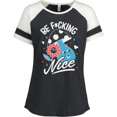 Be Fucking Nice Mushroom Flower Enza Ladies Jersey Colorblock Tee