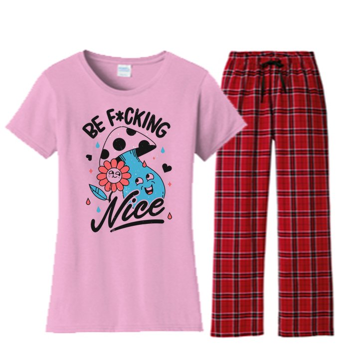 Be Fucking Nice Mushroom Flower Women's Flannel Pajama Set