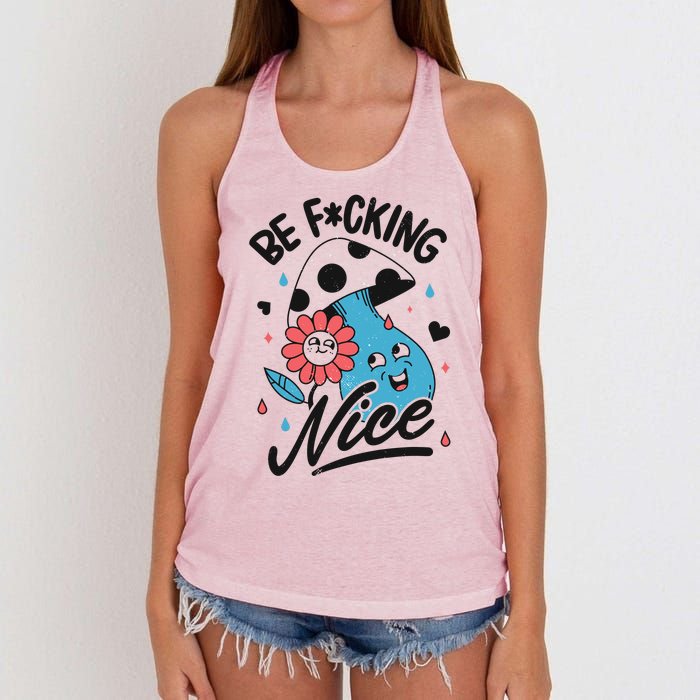 Be Fucking Nice Mushroom Flower Women's Knotted Racerback Tank