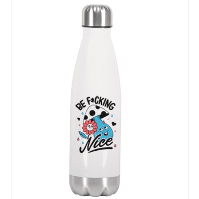 Be Fucking Nice Mushroom Flower Stainless Steel Insulated Water Bottle