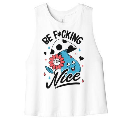 Be Fucking Nice Mushroom Flower Women's Racerback Cropped Tank