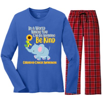 Be Kind Childhood Cancer Awareness Women's Long Sleeve Flannel Pajama Set 