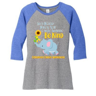 Be Kind Childhood Cancer Awareness Women's Tri-Blend 3/4-Sleeve Raglan Shirt