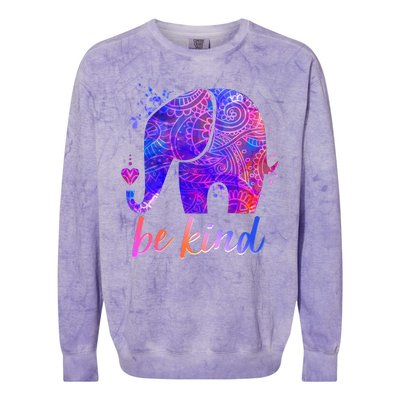 Be Kind Colorful Painted Elephant Colorblast Crewneck Sweatshirt