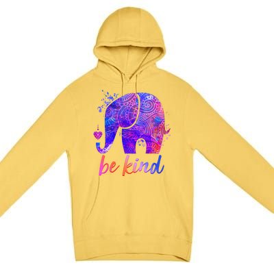 Be Kind Colorful Painted Elephant Premium Pullover Hoodie