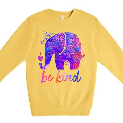 Be Kind Colorful Painted Elephant Premium Crewneck Sweatshirt