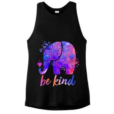 Be Kind Colorful Painted Elephant Ladies PosiCharge Tri-Blend Wicking Tank