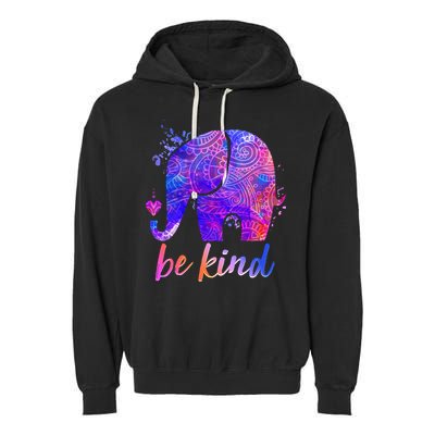 Be Kind Colorful Painted Elephant Garment-Dyed Fleece Hoodie
