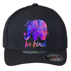 Be Kind Colorful Painted Elephant Flexfit Unipanel Trucker Cap