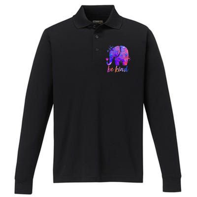 Be Kind Colorful Painted Elephant Performance Long Sleeve Polo