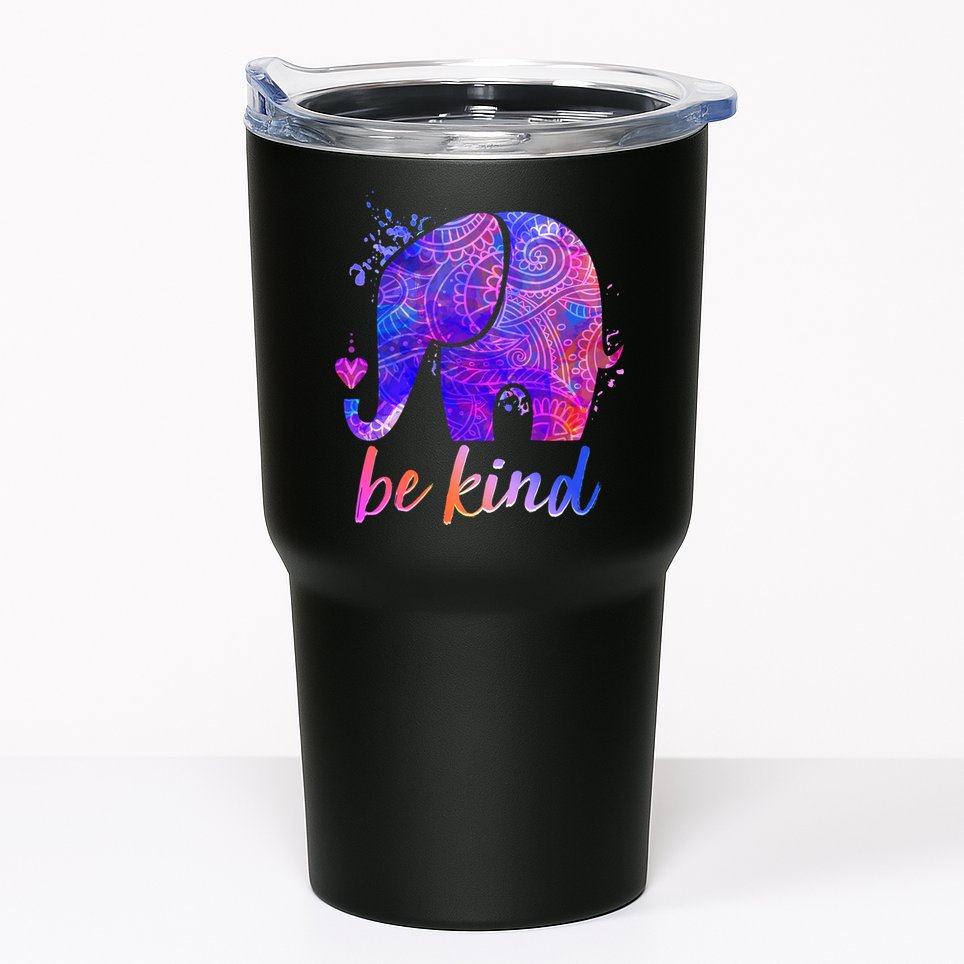 Be Kind Colorful Painted Elephant Tumbler