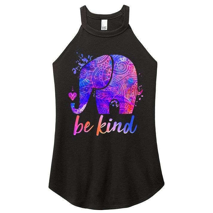Be Kind Colorful Painted Elephant Women's Perfect Tri Rocker Tank