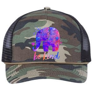 Be Kind Colorful Painted Elephant Retro Rope Trucker Hat Cap