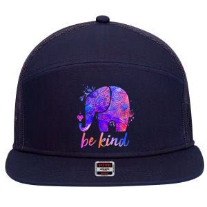 Be Kind Colorful Painted Elephant 7 Panel Mesh Trucker Snapback Hat