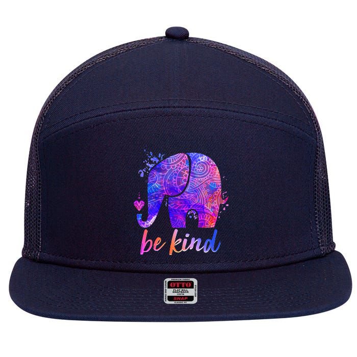 Be Kind Colorful Painted Elephant 7 Panel Mesh Trucker Snapback Hat