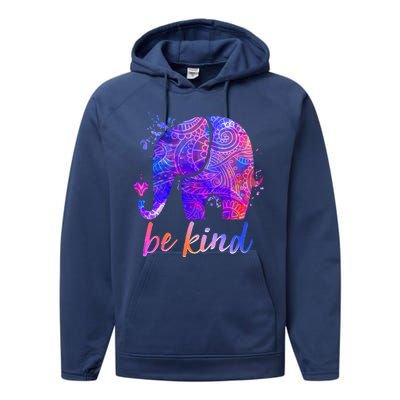 Be Kind Colorful Painted Elephant Performance Fleece Hoodie