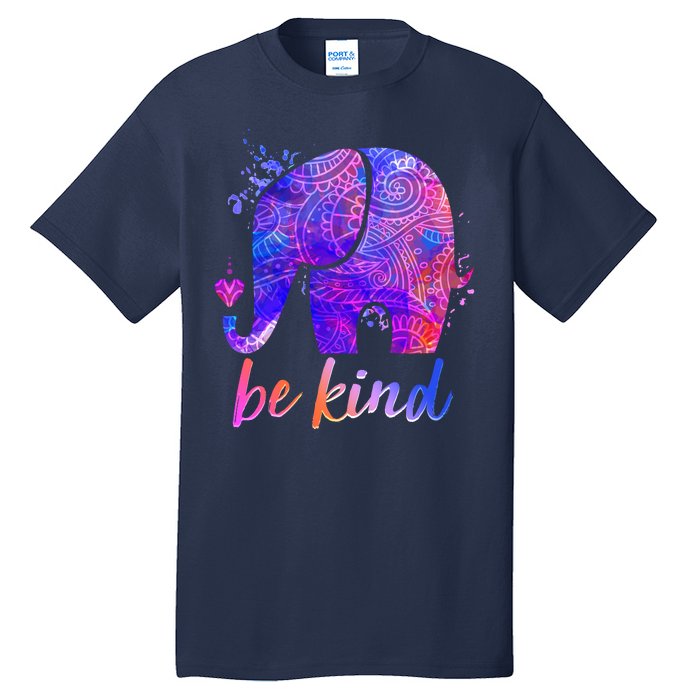 Be Kind Colorful Painted Elephant Tall T-Shirt