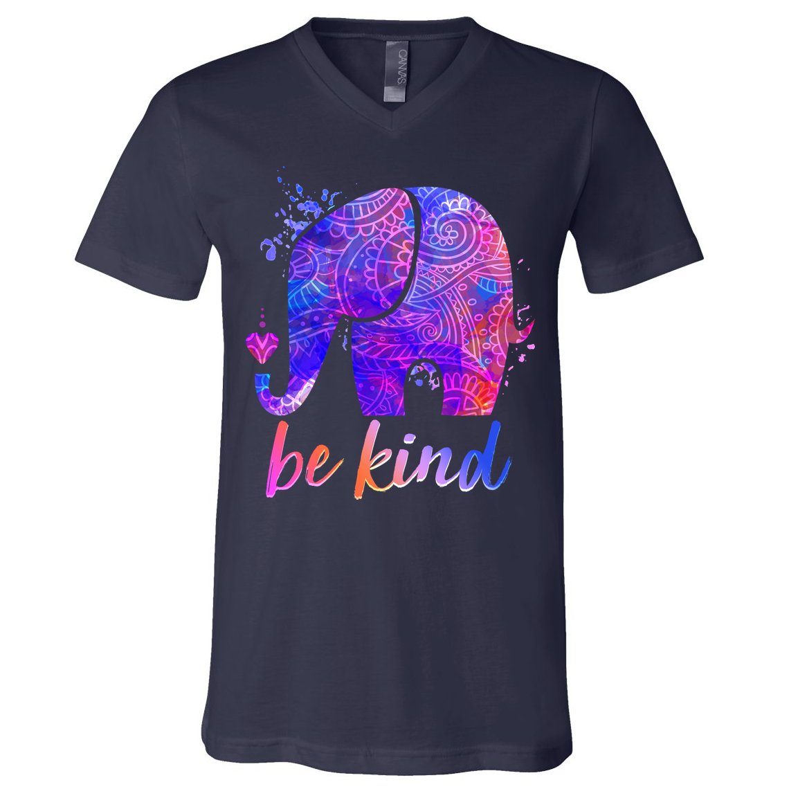 Be Kind Colorful Painted Elephant V-Neck T-Shirt
