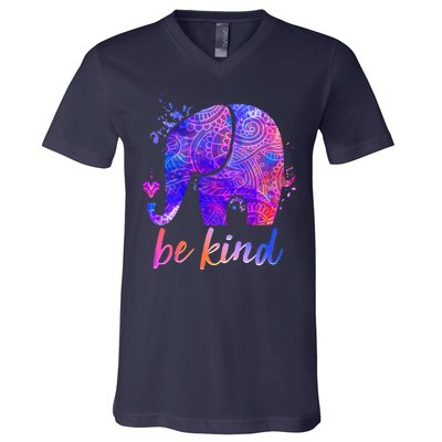 Be Kind Colorful Painted Elephant V-Neck T-Shirt