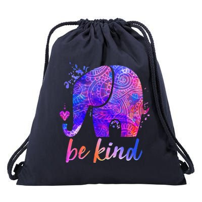 Be Kind Colorful Painted Elephant Drawstring Bag