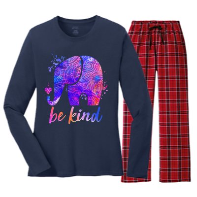 Be Kind Colorful Painted Elephant Women's Long Sleeve Flannel Pajama Set 