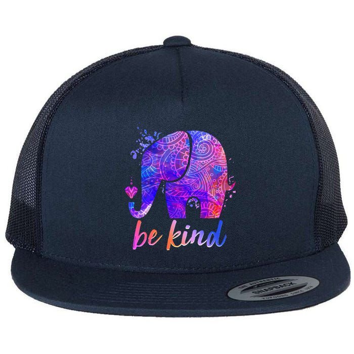 Be Kind Colorful Painted Elephant Flat Bill Trucker Hat