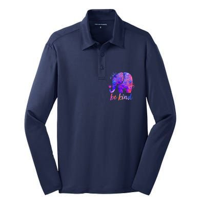 Be Kind Colorful Painted Elephant Silk Touch Performance Long Sleeve Polo