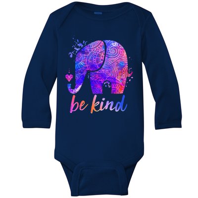 Be Kind Colorful Painted Elephant Baby Long Sleeve Bodysuit