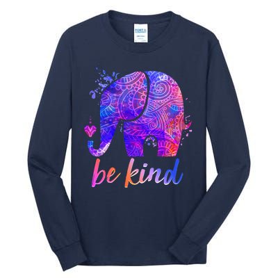 Be Kind Colorful Painted Elephant Tall Long Sleeve T-Shirt