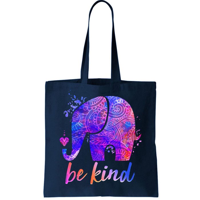 Be Kind Colorful Painted Elephant Tote Bag