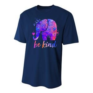 Be Kind Colorful Painted Elephant Youth Performance Sprint T-Shirt