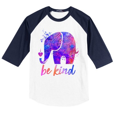 Be Kind Colorful Painted Elephant Baseball Sleeve Shirt