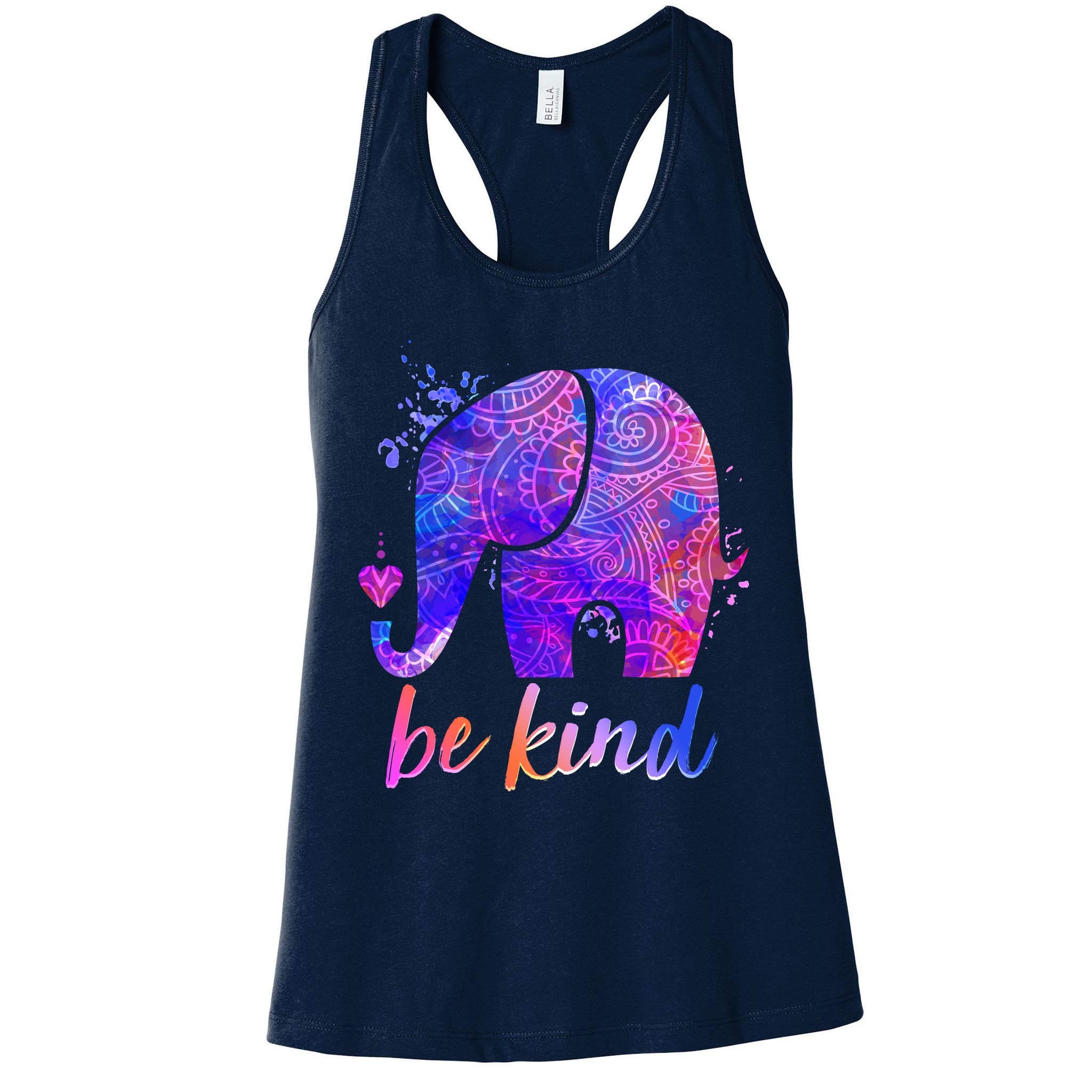 Be Kind Colorful Painted Elephant Womens Tank Top