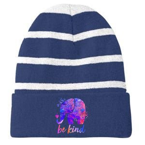 Be Kind Colorful Painted Elephant Striped Beanie with Solid Band