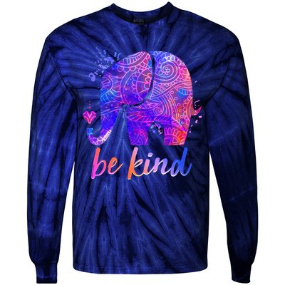 Be Kind Colorful Painted Elephant Tie-Dye Long Sleeve Shirt