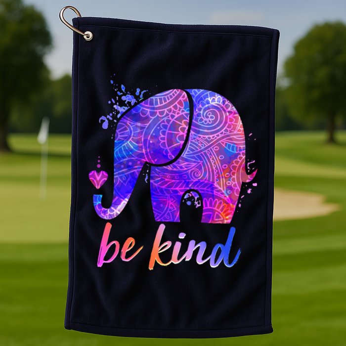 Be Kind Colorful Painted Elephant Golf Towel