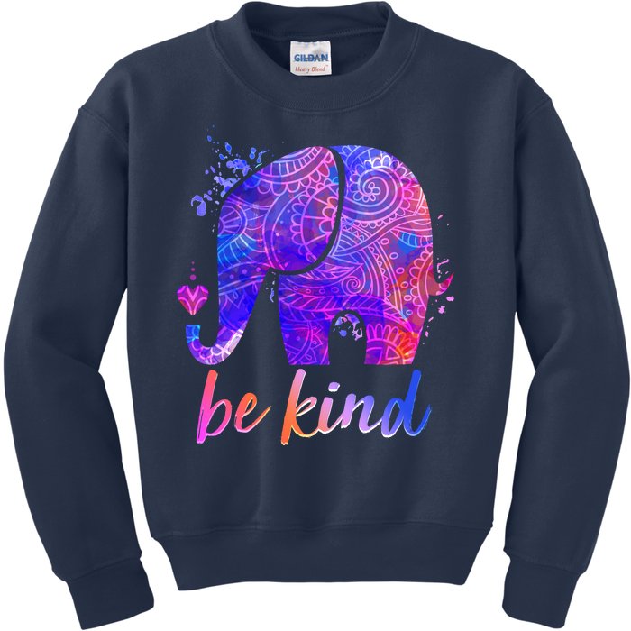 Be Kind Colorful Painted Elephant Kids Sweatshirt