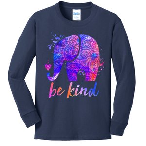 Be Kind Colorful Painted Elephant Kids Long Sleeve Shirt