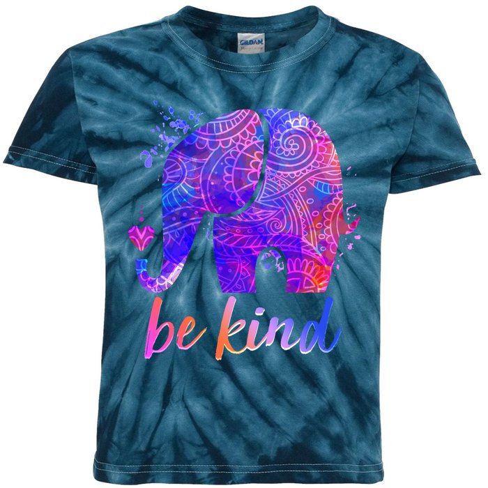 Be Kind Colorful Painted Elephant Kids Tie-Dye T-Shirt