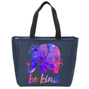 Be Kind Colorful Painted Elephant Zip Tote Bag