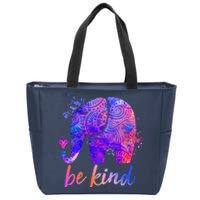 Be Kind Colorful Painted Elephant Zip Tote Bag