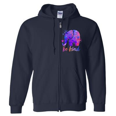 Be Kind Colorful Painted Elephant Full Zip Hoodie