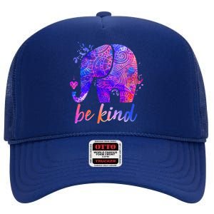 Be Kind Colorful Painted Elephant High Crown Mesh Back Trucker Hat